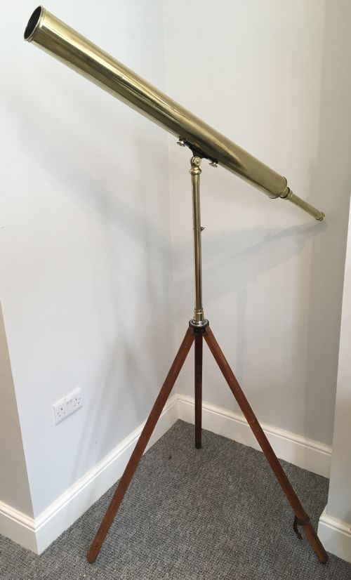 Large Antique Brass Telescope on Tripod by Aitchison & Co