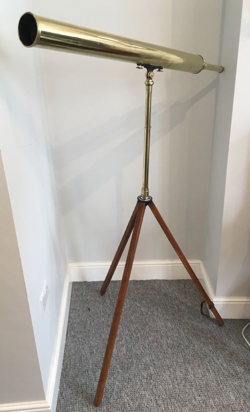 fig 1. Large Antique Brass Telescope on Tripod by Aitchison & Co