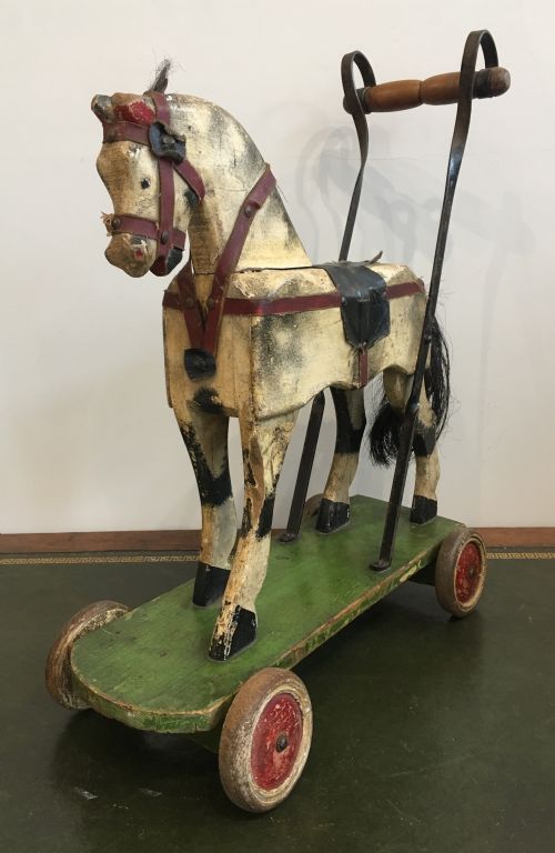 fig 2. Antique Victorian Push Along Wooden Toy Horse in Original Paint