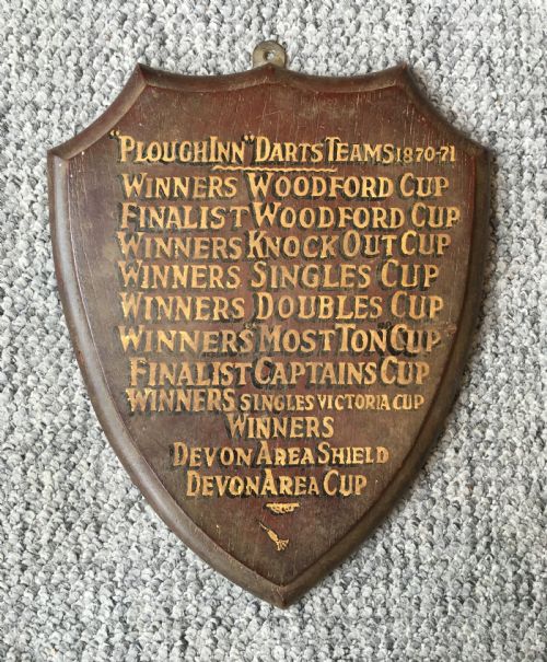 Antique 1870 Commemorative Darts Trophy Wooden Shield