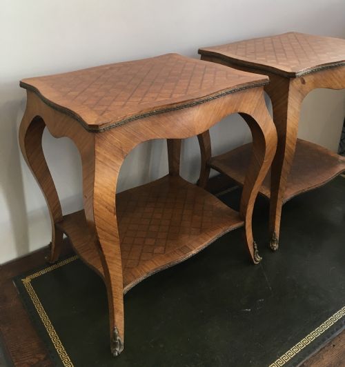 fig 1. Pair of French Kingwood Parquetry Low Bedside Tables