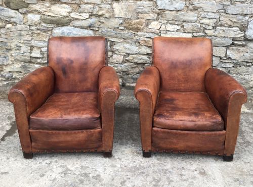 Pair of Antique Leather Club Chairs