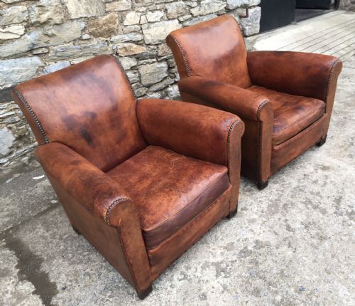 fig 1. Pair of Antique Leather Club Chairs