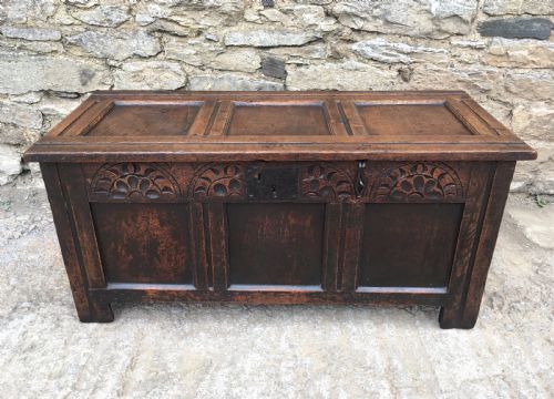 Small Antique Early 18th Century Oak Coffer