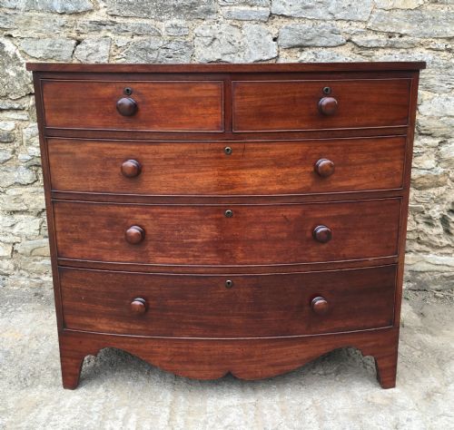fig 1. Antique Georgian Mahogany Bow Front Chest of Drawers