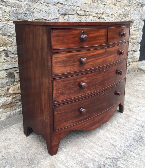 fig 2. Antique Georgian Mahogany Bow Front Chest of Drawers