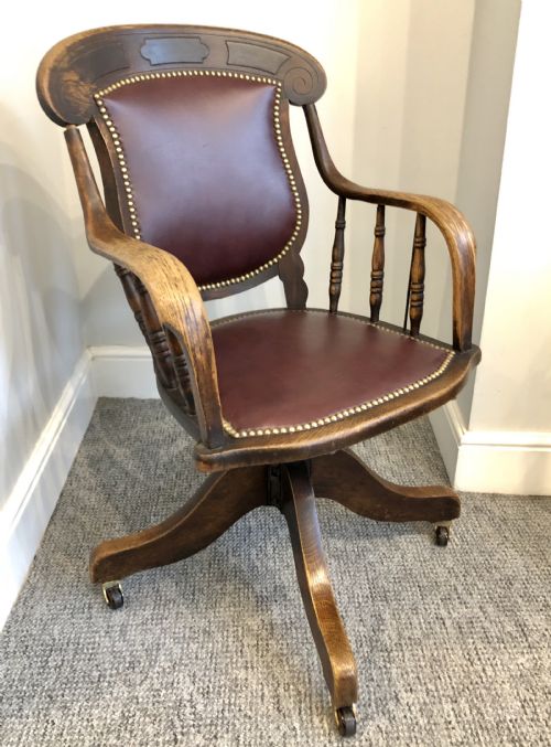 Antique Oak Swivel Office Desk Chair