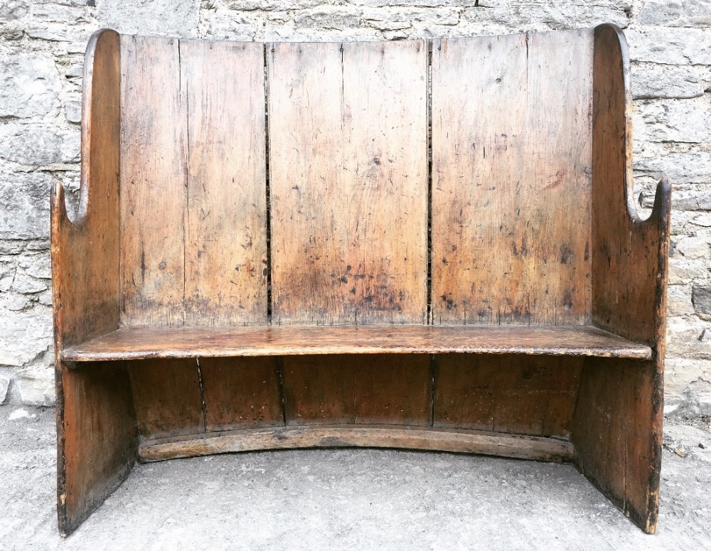 Antique Westcountry Pine Curved High Back Settle