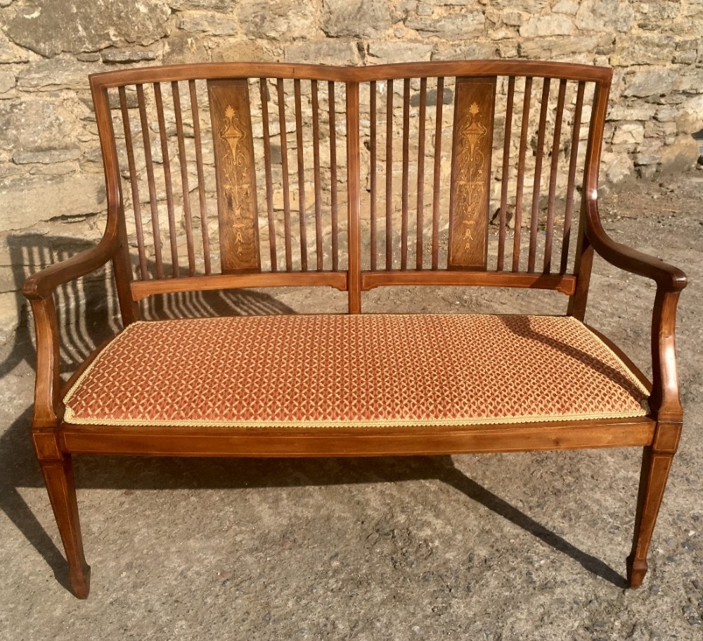 Elegant Edwardian Mahogany Inlaid Settee