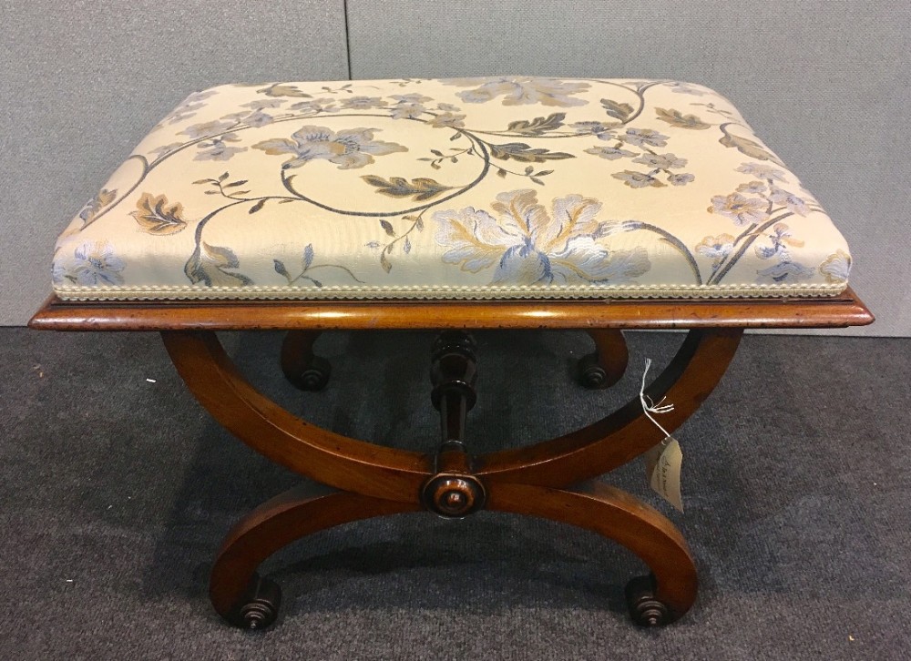 Antique Victorian Mahogany X-Frame Upholstered Stool