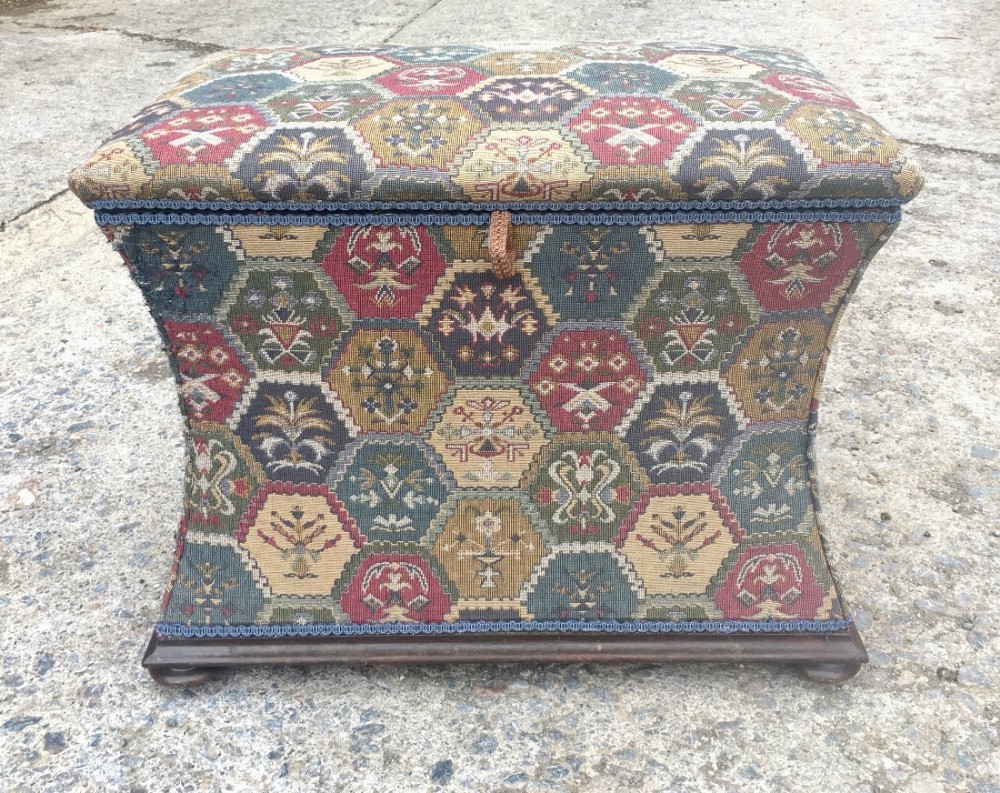 Antique Victorian Ottoman Upholstered with Kilim Fabric