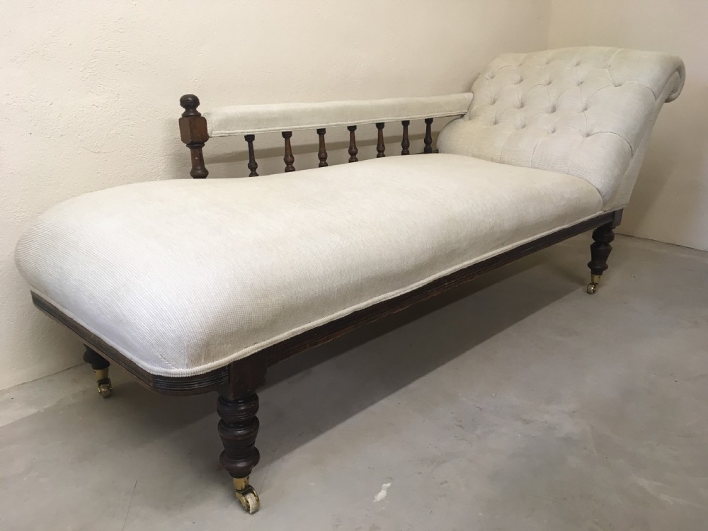 Antique Victorian Upholstered Chaise Longue View VII