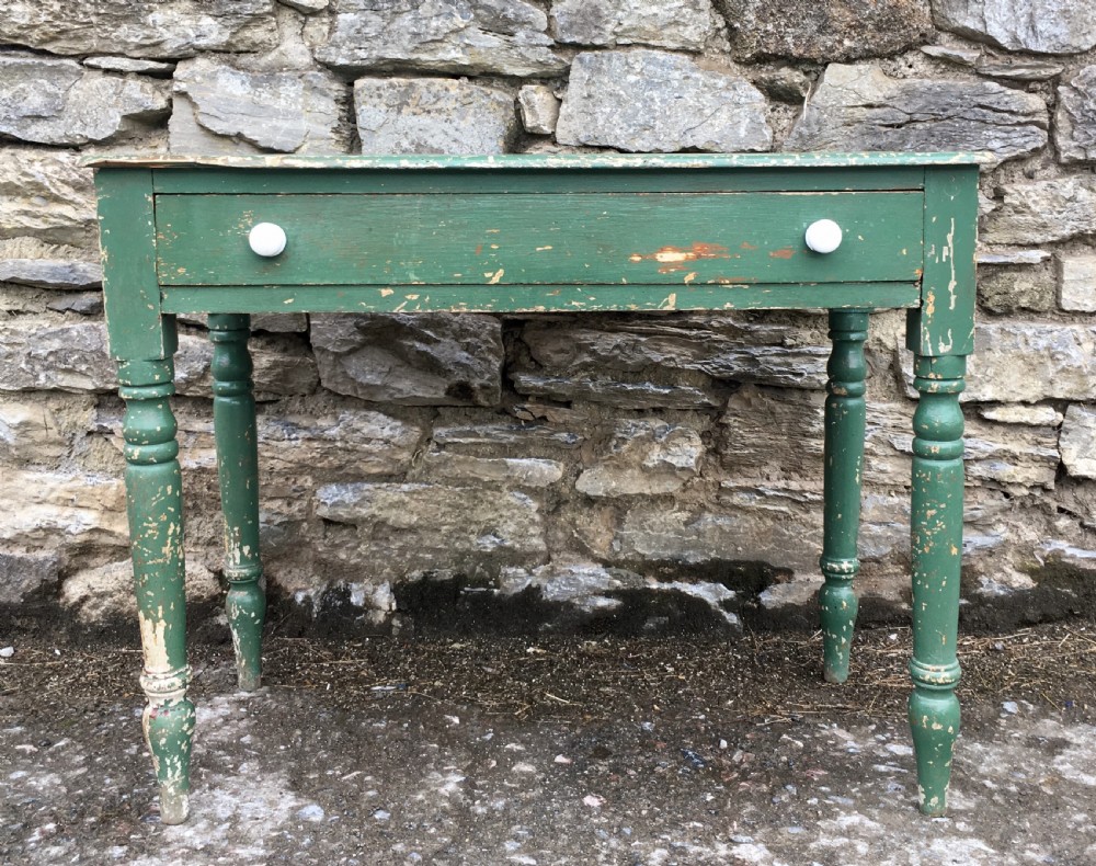 Antique Vintage Painted Pine Side Table with Original Paint View II