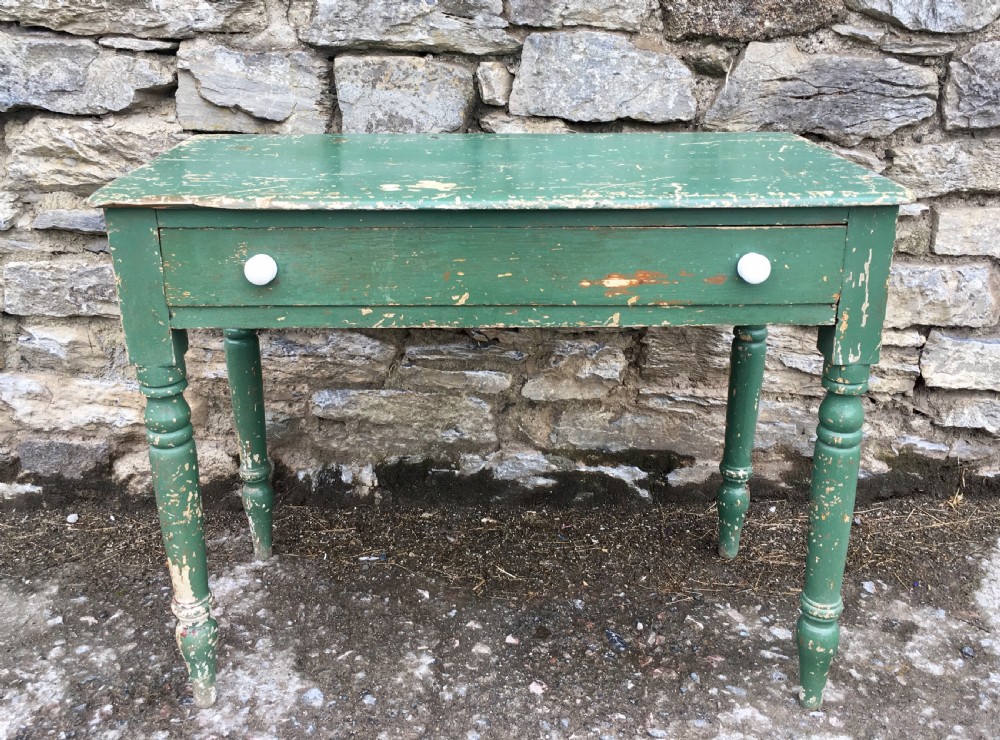 Antique Vintage Painted Pine Side Table with Original Paint View III