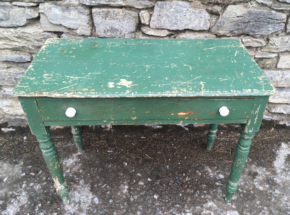 Antique Vintage Painted Pine Side Table with Original Paint View IV