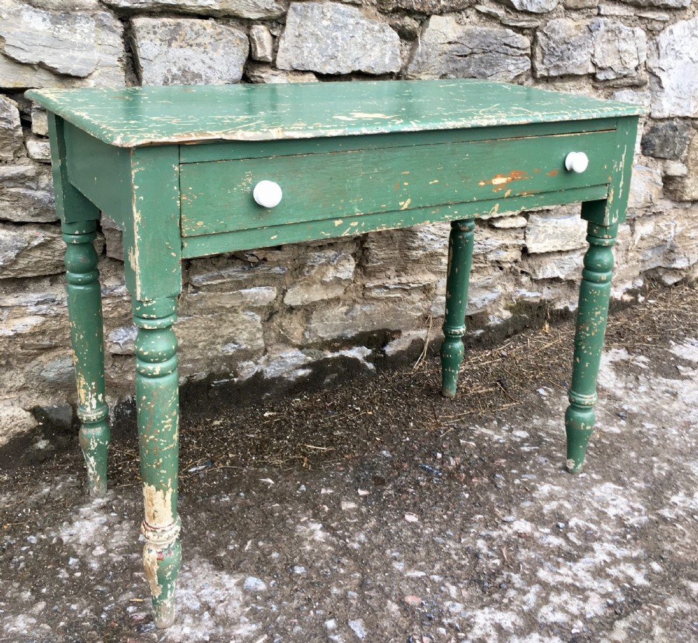 Antique Vintage Painted Pine Side Table with Original Paint View V