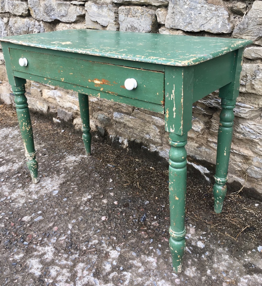 Antique Vintage Painted Pine Side Table with Original Paint View VI
