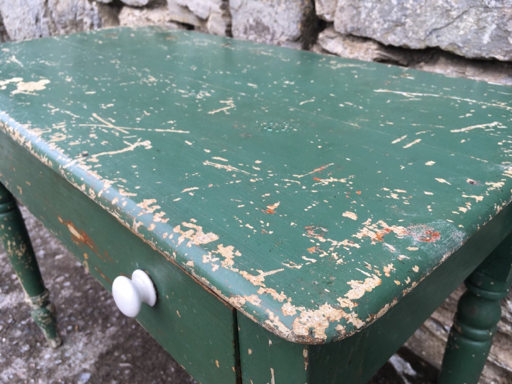 Antique Vintage Painted Pine Side Table with Original Paint View VII