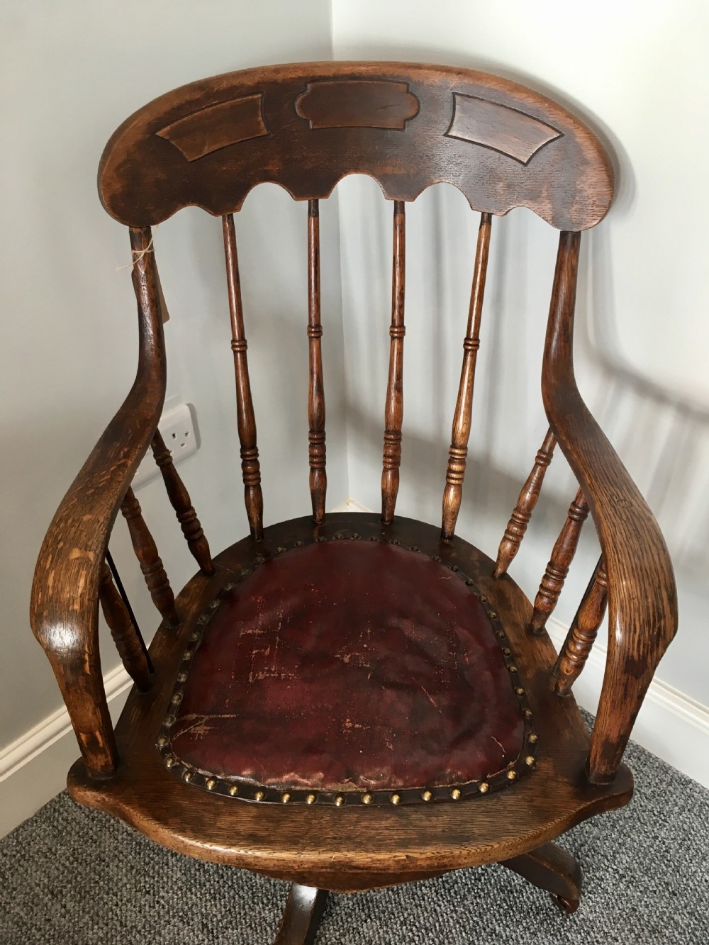 Antique Edwardian Oak Swivel Office Desk Chair  View II