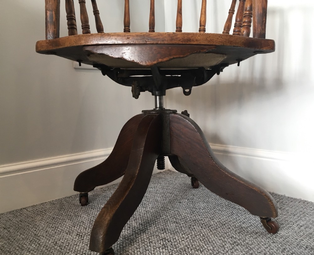 Antique Edwardian Oak Swivel Office Desk Chair  View III