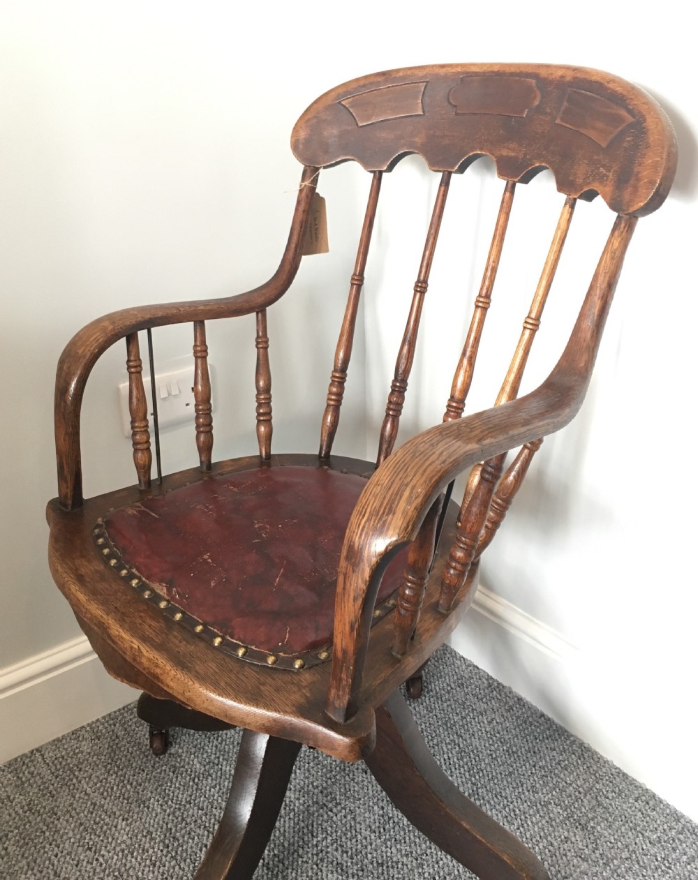 Antique Edwardian Oak Swivel Office Desk Chair  View IV