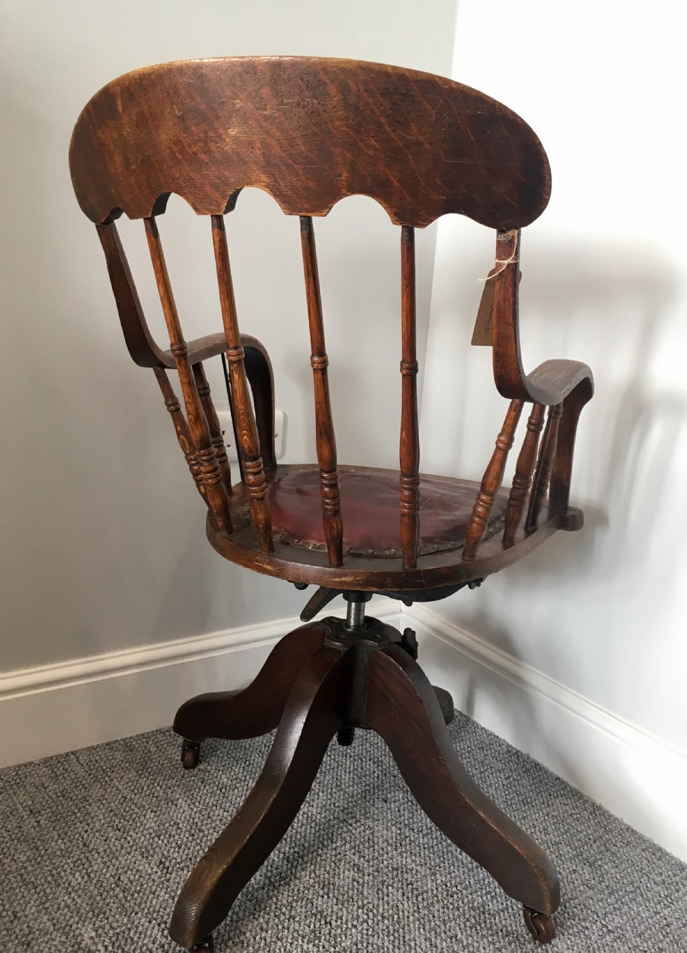Antique Edwardian Oak Swivel Office Desk Chair  View VI