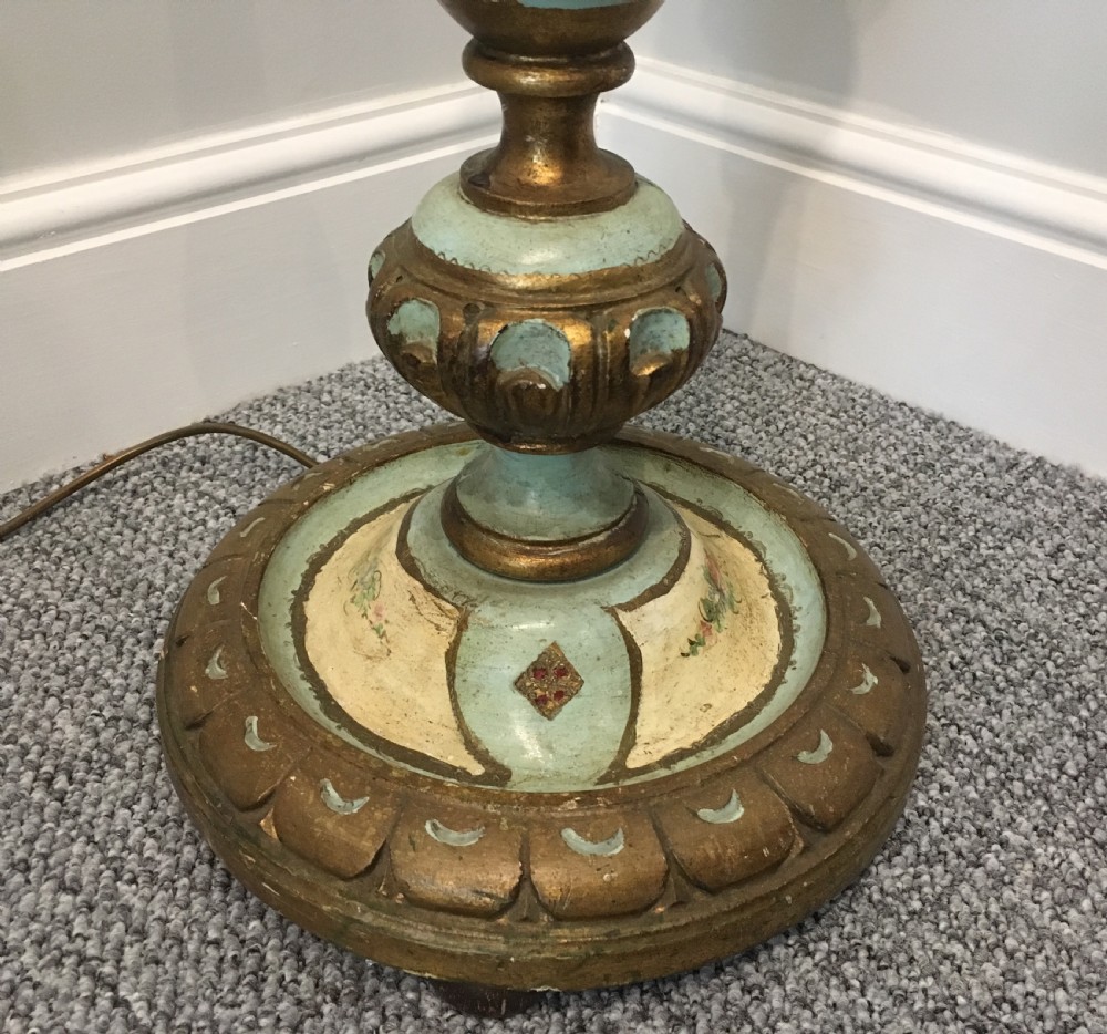 Antique Painted Carved Wooden Standard Lamp View IV