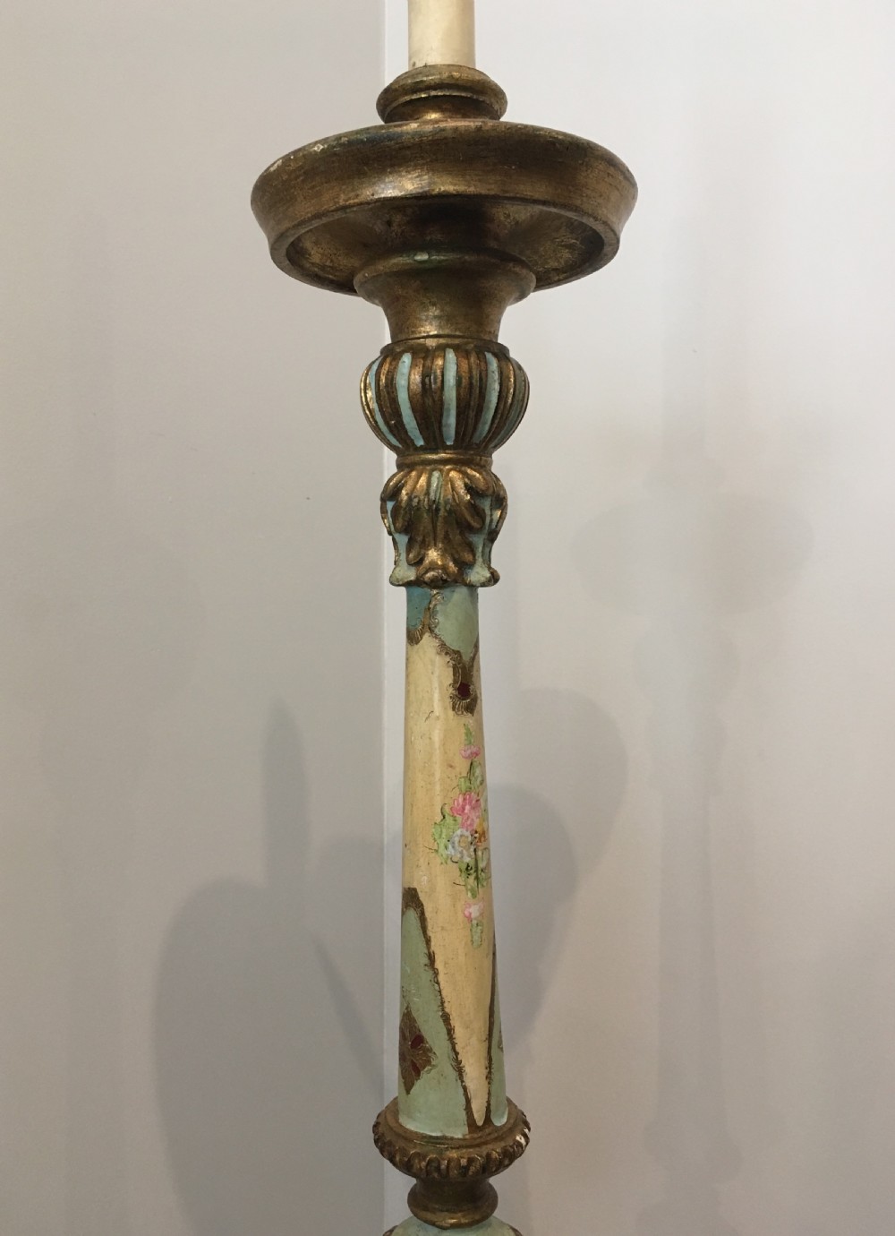 Antique Painted Carved Wooden Standard Lamp View VII