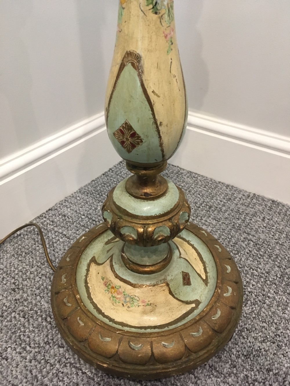 Antique Painted Carved Wooden Standard Lamp View IX