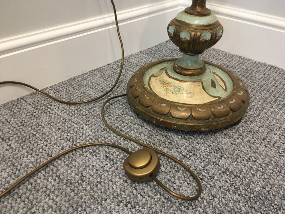 Antique Painted Carved Wooden Standard Lamp View X
