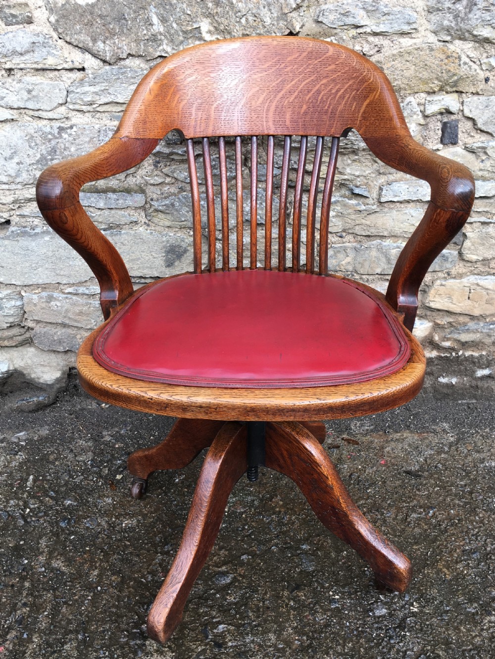 Antique Edwardian Oak Swivel Office Desk Chair by Shoolbred