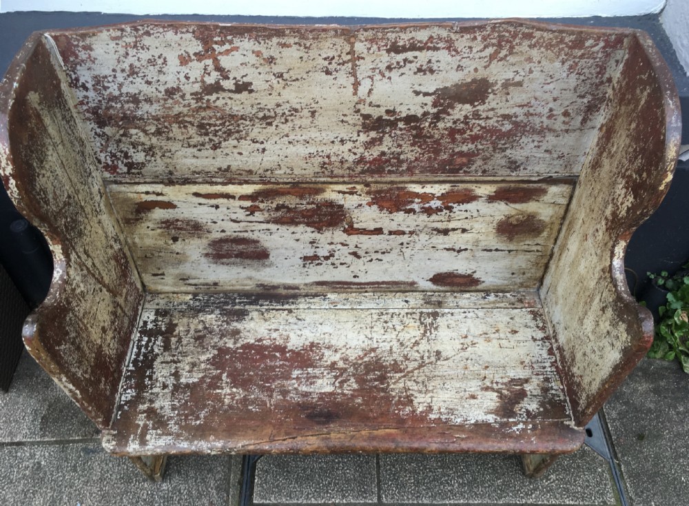 Antique 18th Century Primitive Childs Settle in Original Paint View VI