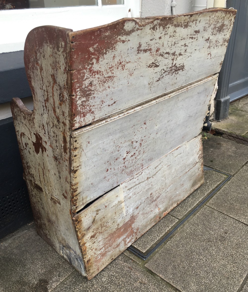 Antique 18th Century Primitive Childs Settle in Original Paint View VIII