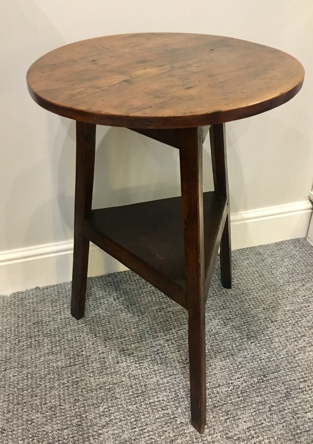 Small Antique Pine and Oak Cricket Table View VIII