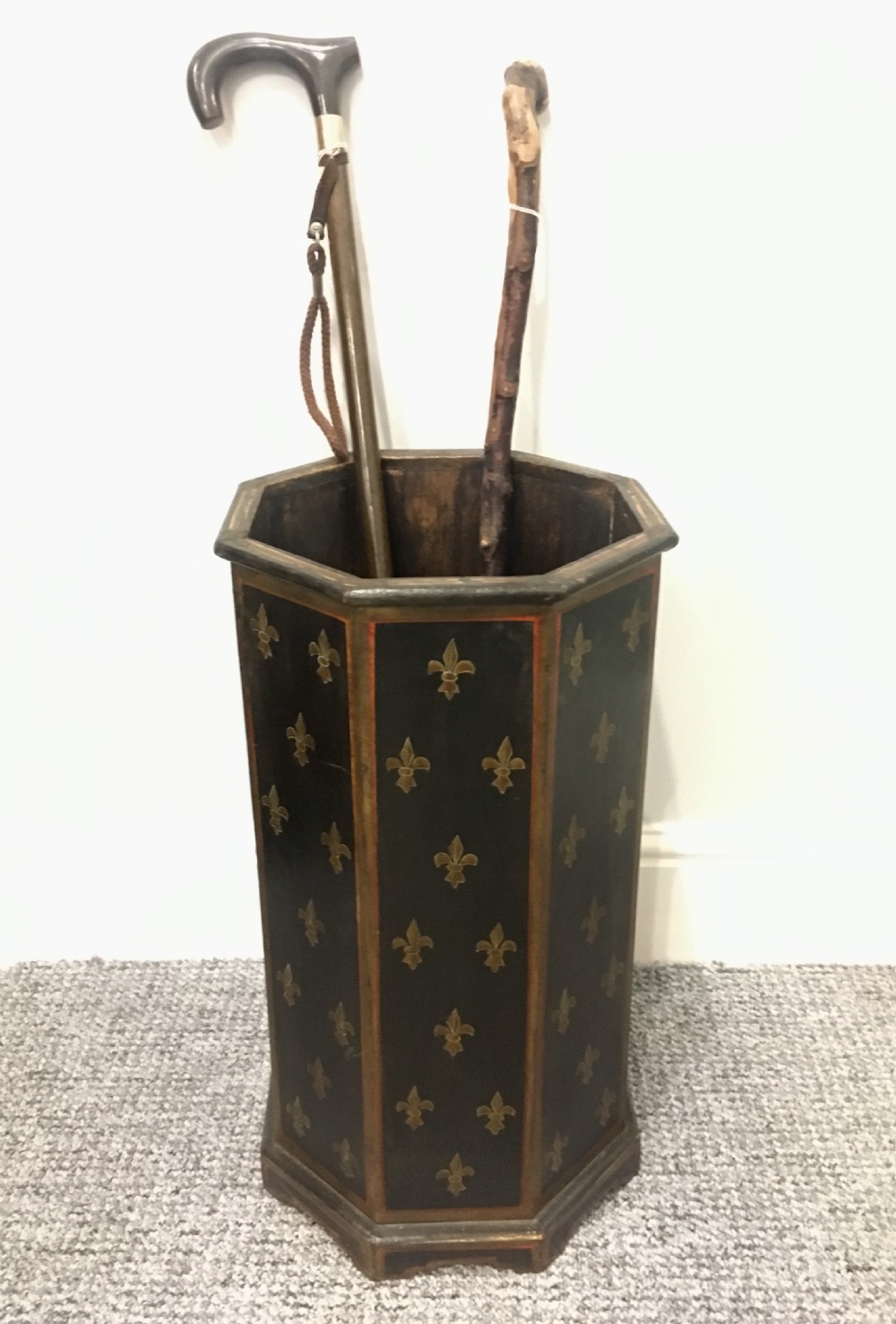 Antique Octagonal Painted Wooden Stick Stand