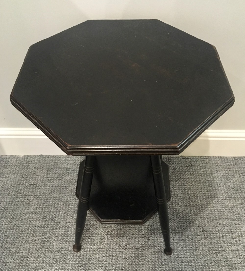 Antique Aesthetic Octagonal Ebonised Side Table manner of E.W. Godwin View III