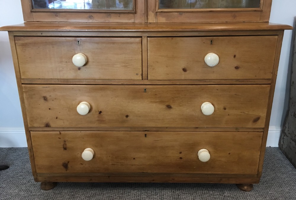 Antique Victorian Stripped Pine Glazed Kitchen Dresser View II
