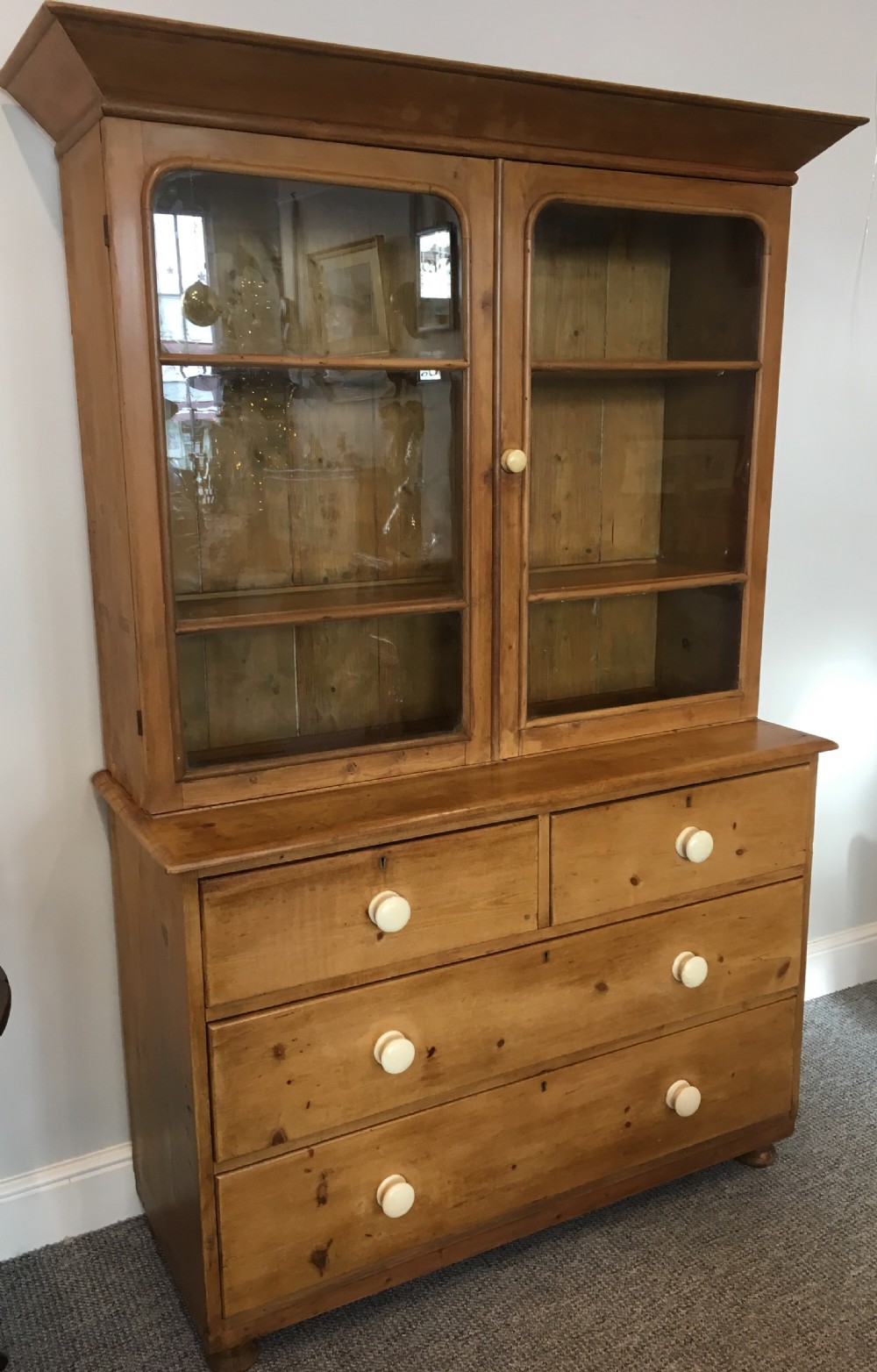 Antique Victorian Stripped Pine Glazed Kitchen Dresser View IV