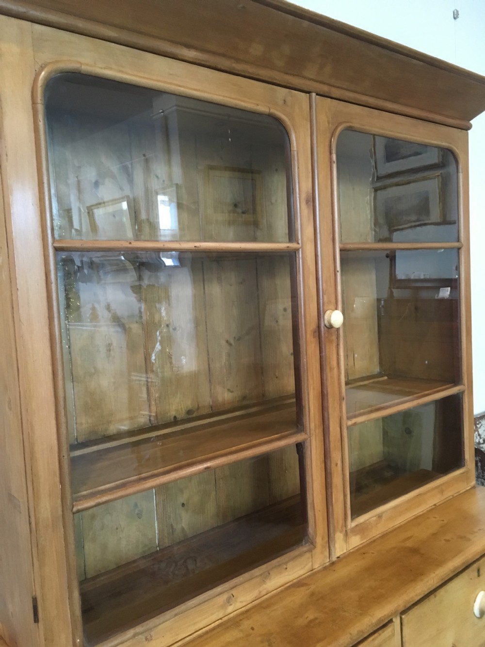 Antique Victorian Stripped Pine Glazed Kitchen Dresser View V