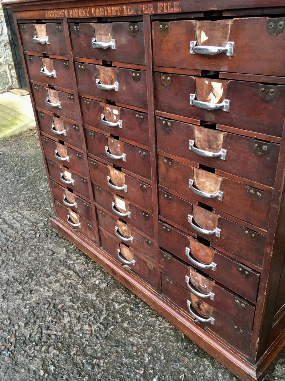 Antique Ambergs Patent Cabinet Letter File Drawers View VII