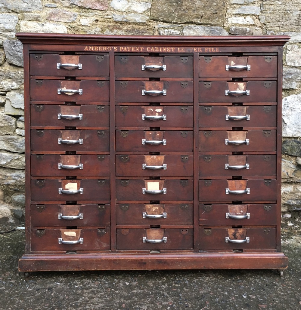 Antique Ambergs Patent Cabinet Letter File Drawers View XIV