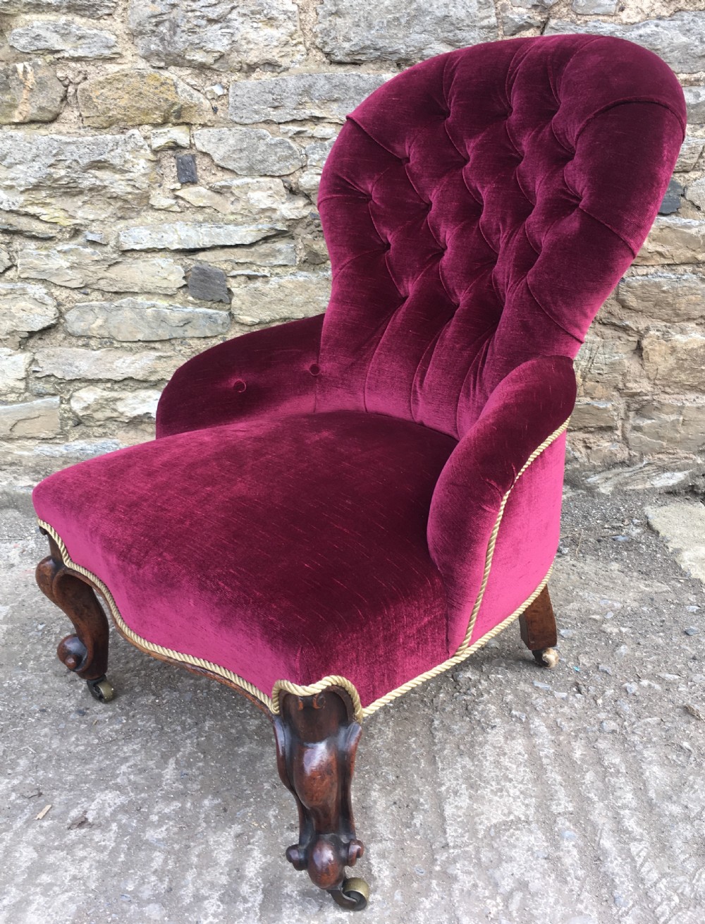 Antique Victorian Velvet Upholstered Buttoned Nursing Chair