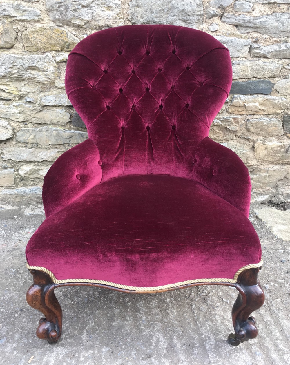Antique Victorian Velvet Upholstered Buttoned Nursing Chair View II