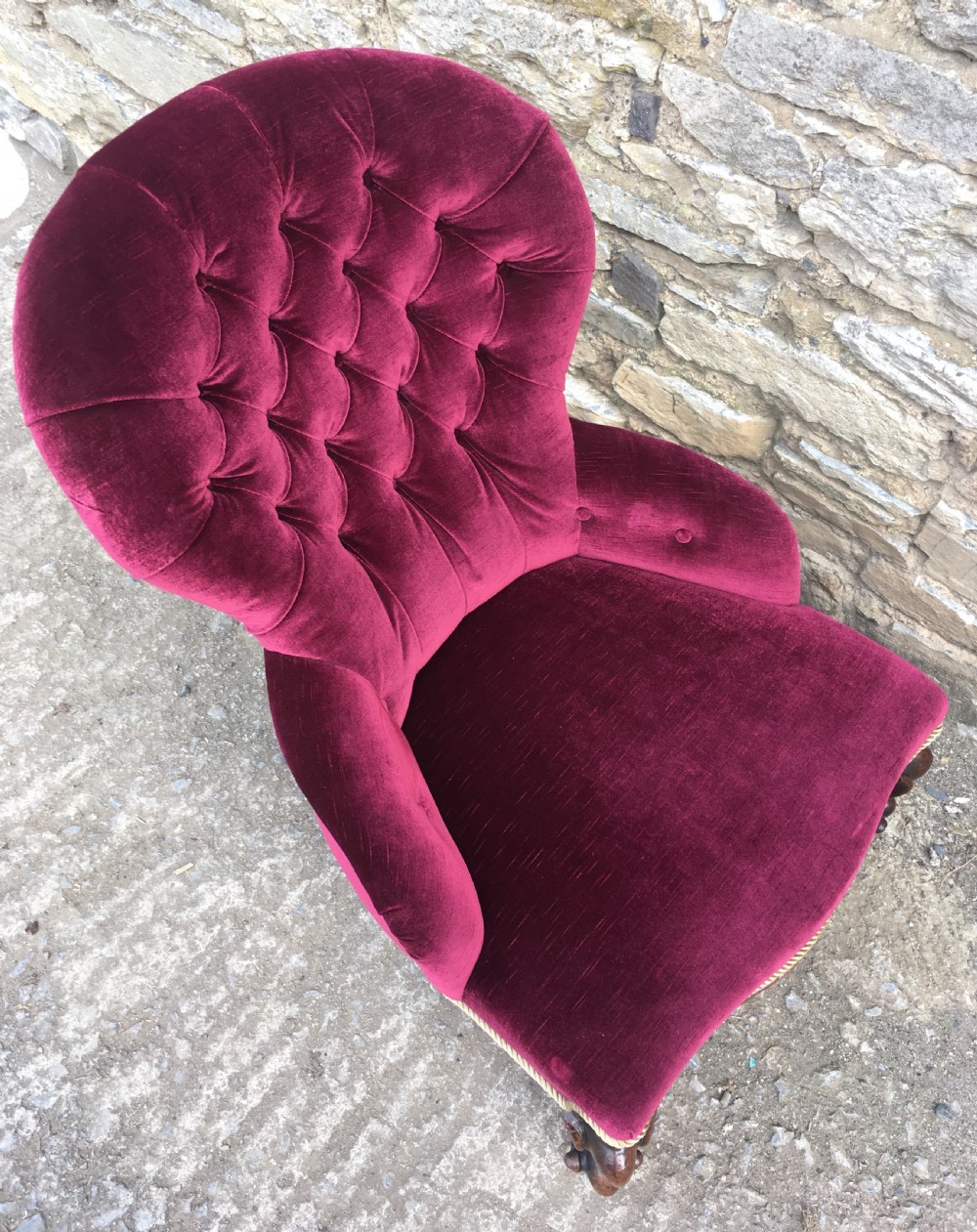 Antique Victorian Velvet Upholstered Buttoned Nursing Chair View III