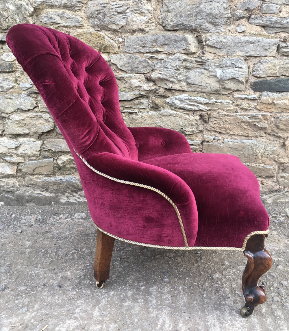 Antique Victorian Velvet Upholstered Buttoned Nursing Chair View V