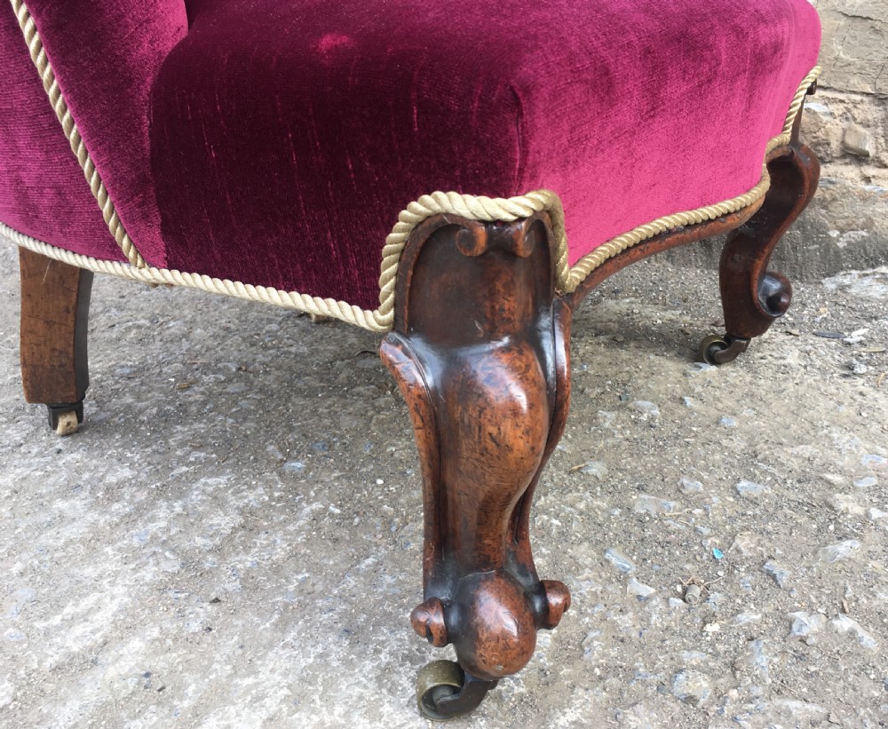 Antique Victorian Velvet Upholstered Buttoned Nursing Chair View VI