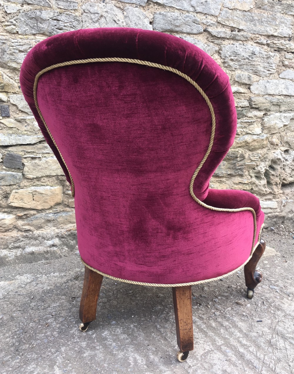 Antique Victorian Velvet Upholstered Buttoned Nursing Chair View VII