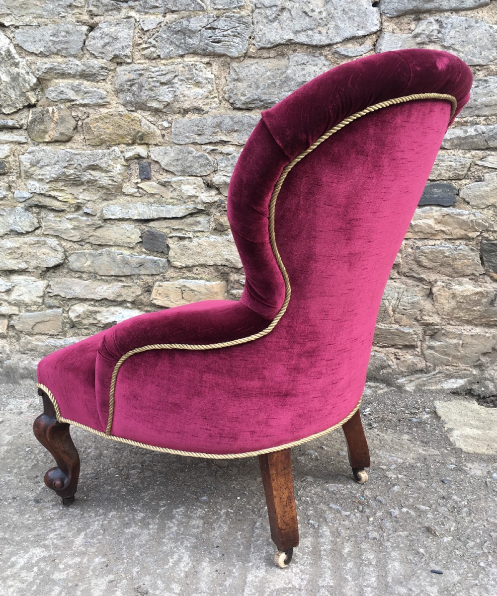 Antique Victorian Velvet Upholstered Buttoned Nursing Chair View VIII