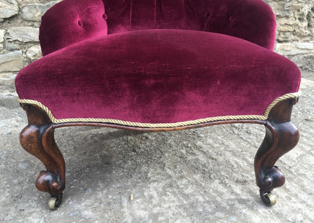 Antique Victorian Velvet Upholstered Buttoned Nursing Chair View IX