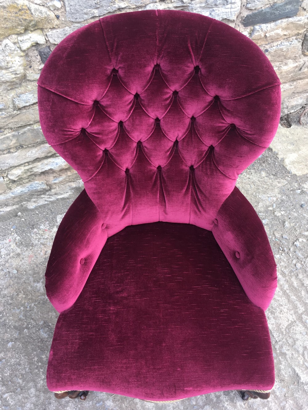 Antique Victorian Velvet Upholstered Buttoned Nursing Chair View X